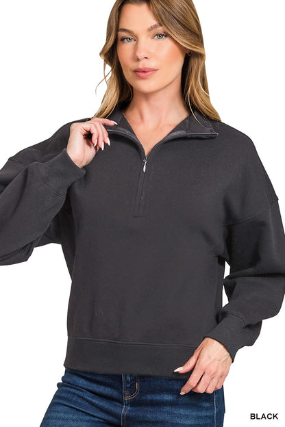 Fleece Zip Pullover in Black