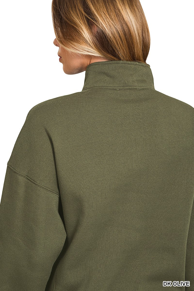 Fleece Zip Pullover in Olive