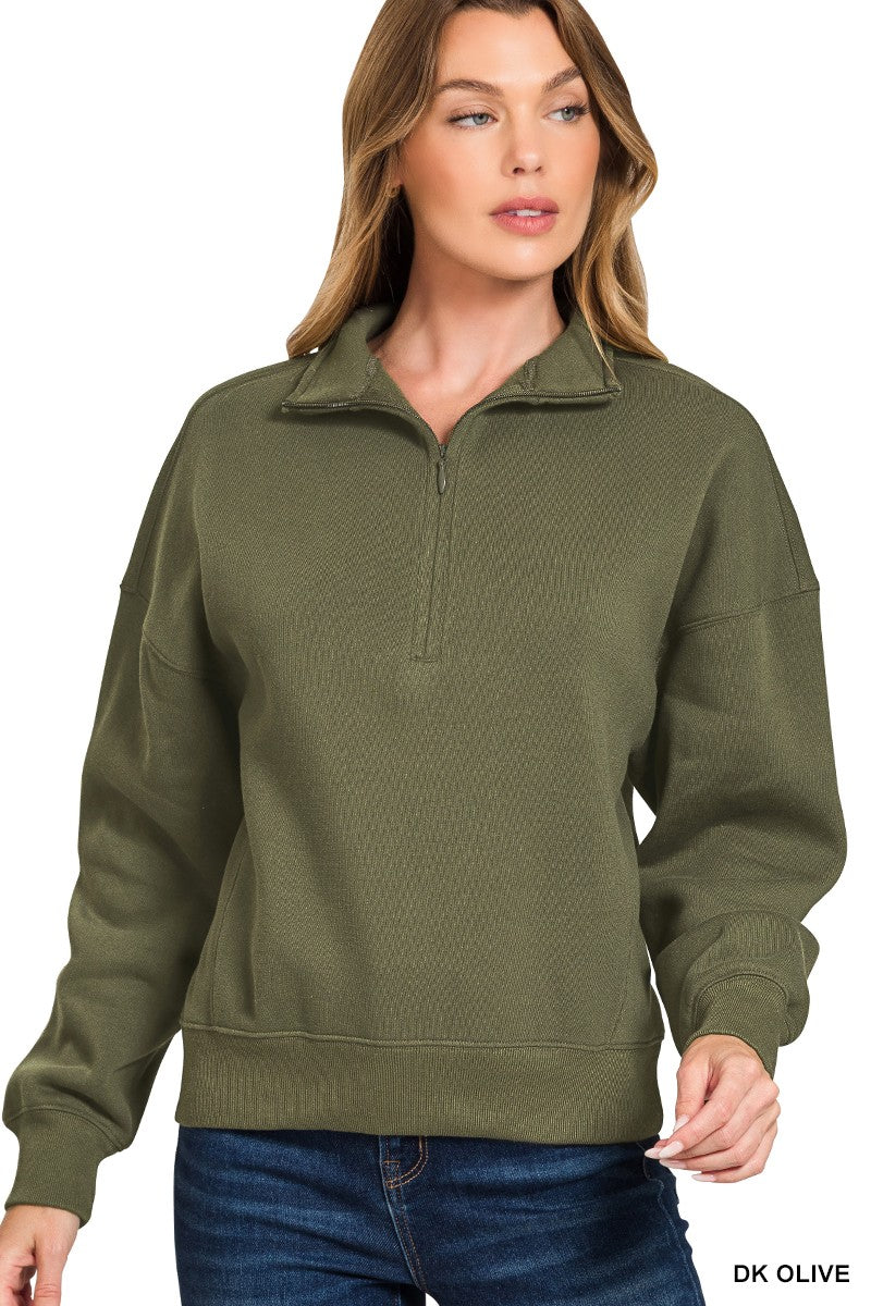 Fleece Zip Pullover in Olive