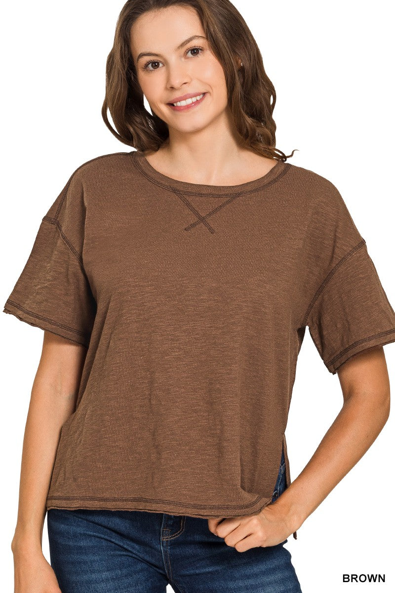 Cotton Slub Tee - Brown
