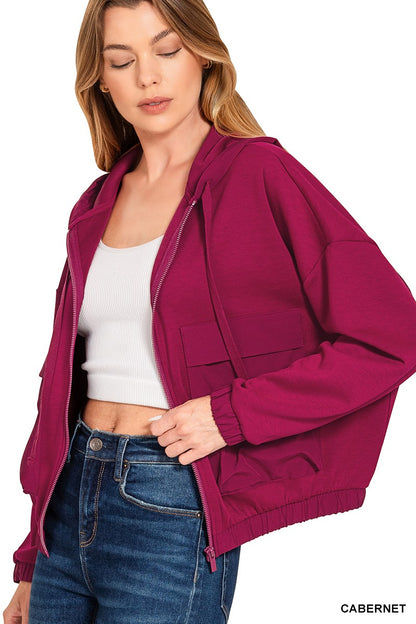 Large Pocket Scuba Hooded Jacket in Cabernet