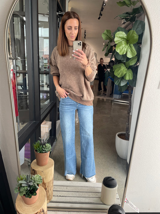 Raw Hem Flare Bottom Denim