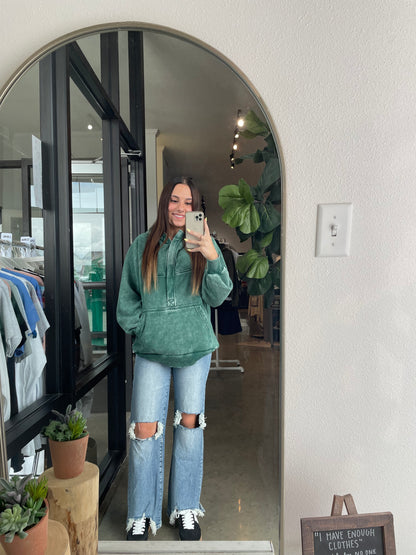 1/2 Zip Hooded Pullover - Green