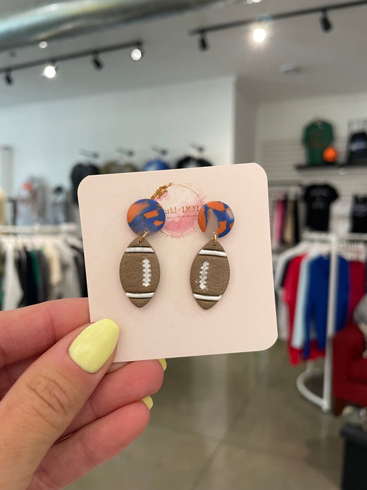 Sparkl+Dot Orange & Blue Football Stud Earrings