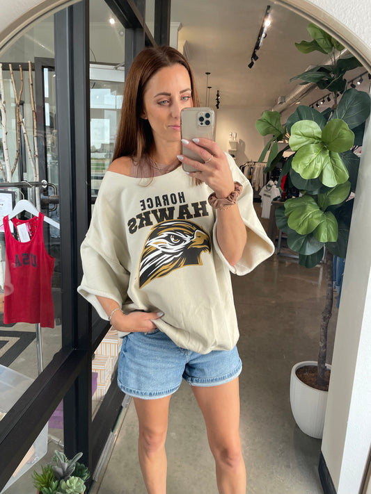 LOGO Off The Shoulder Short Sleeve Sweatshirt