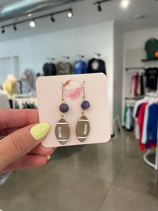 Sparkl+Dot Orange & Blue Football Dangle Earrings