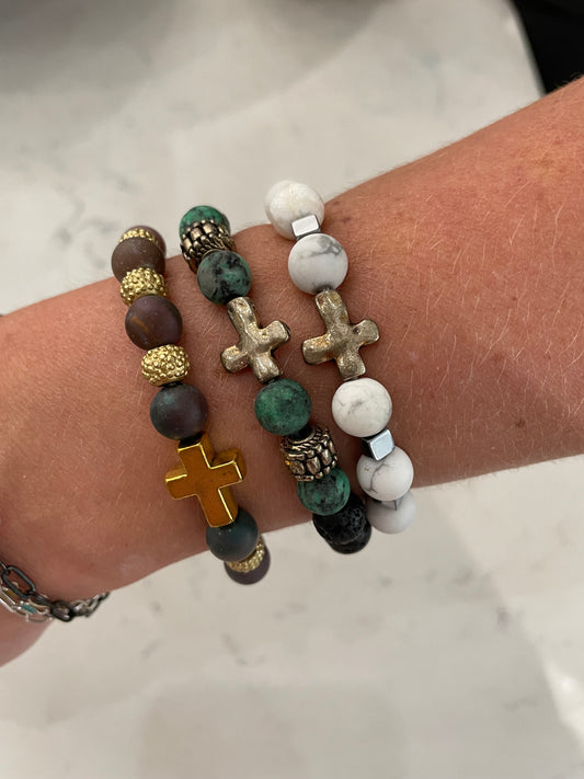 Stone Cross Stretch Bracelet