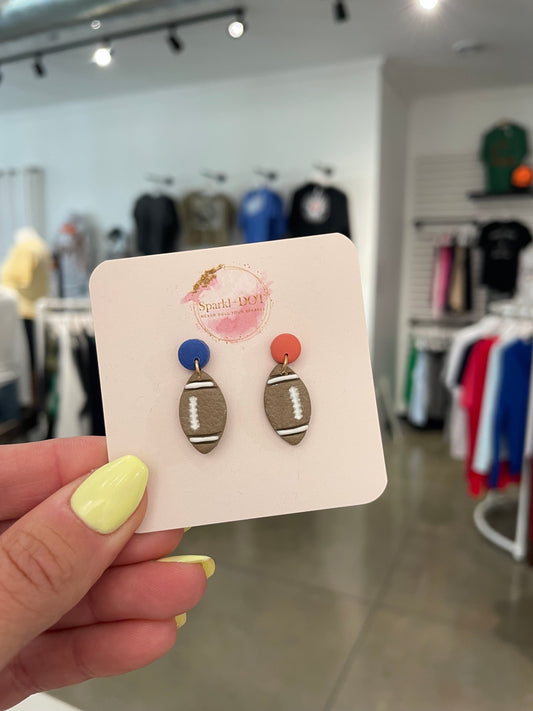 Sparkl+Dot Orange & Blue Football Stud Earrings