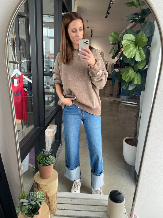 Cuffed Wide Leg Denim