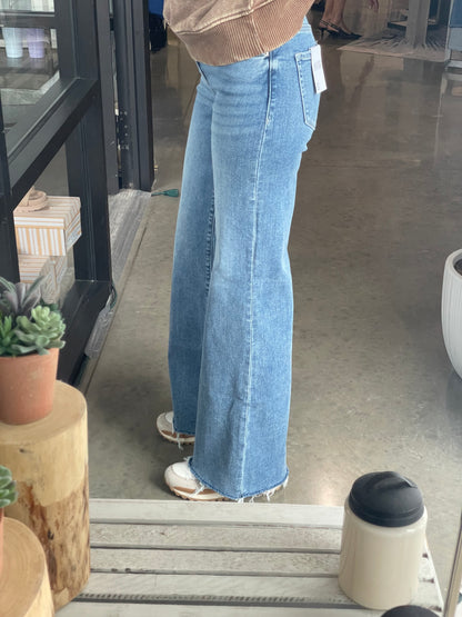Raw Hem Flare Bottom Denim