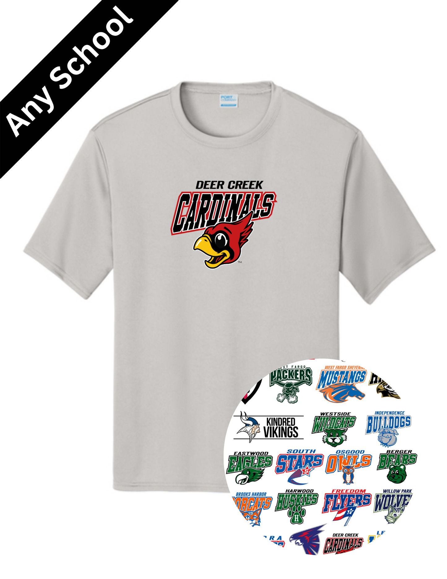 School Logo Dry Fit Tee, Long Sleeve or Hoodie