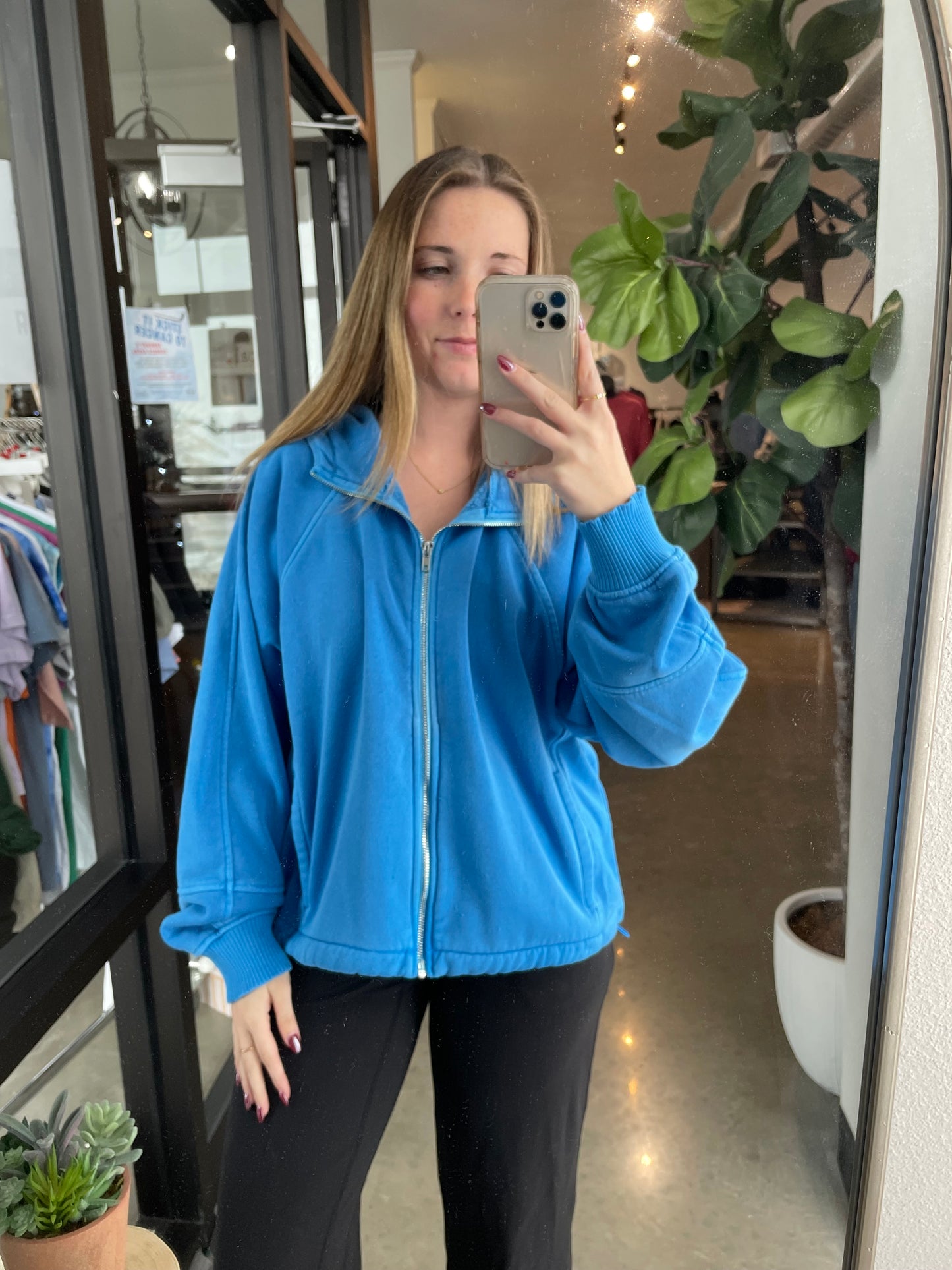 Fleece Vintage Zip Up Hoodie in Blue