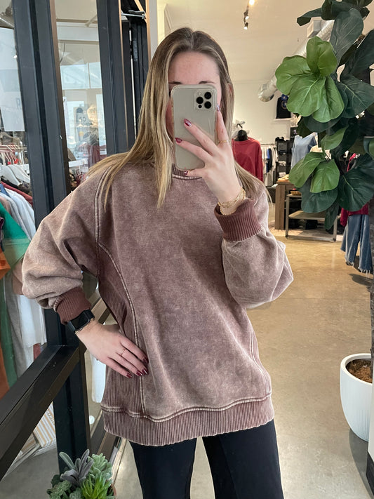 Side Ribbed Pullover - Brown