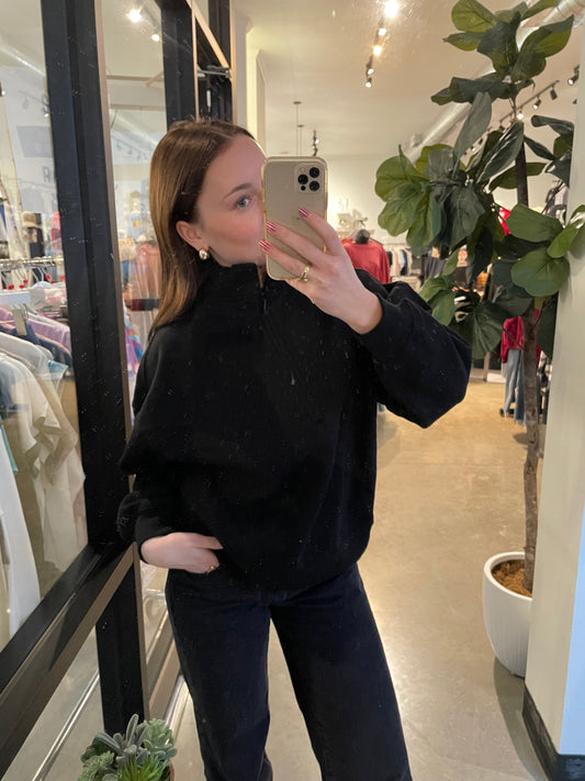 Fleece Zip Pullover in Black