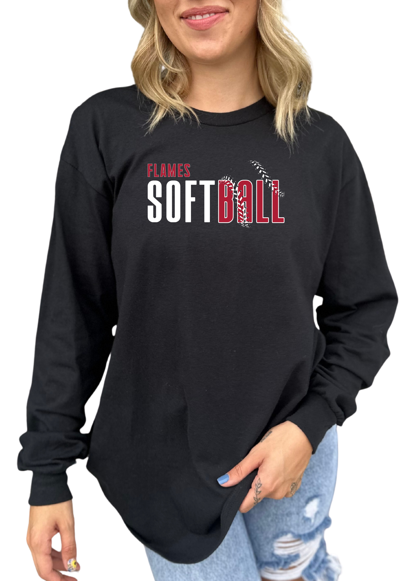 Flames Softball Dry Fit Tee, Long Sleeve or Hoodie