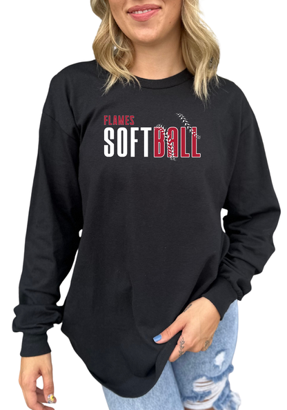 Flames Softball Dry Fit Tee, Long Sleeve or Hoodie