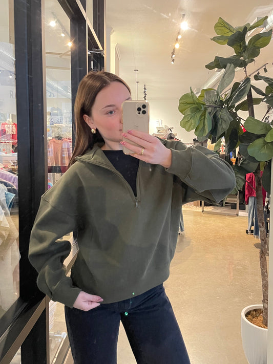 Fleece Zip Pullover in Olive