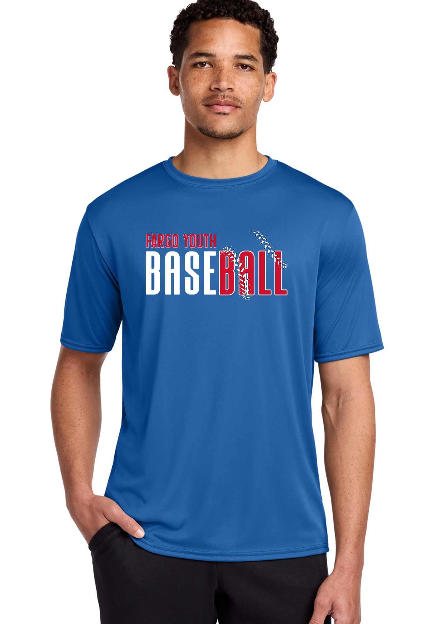 Fargo Youth Baseball Stitches Dry Fit Tee, Long Sleeve or Hoodie
