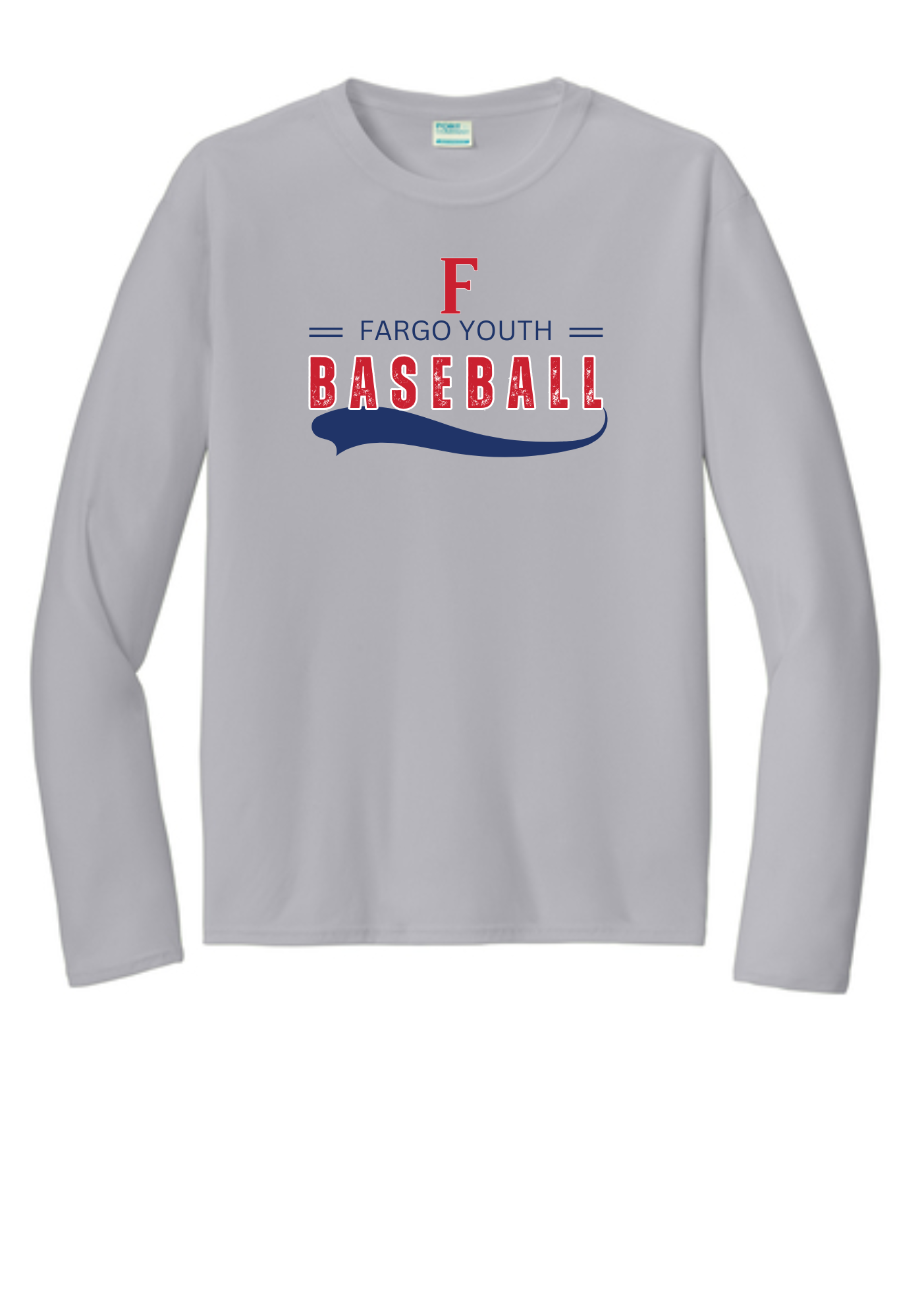 Fargo Youth Baseball Swoosh Dry Fit Tee, Long Sleeve, or Crew Sweatshirt