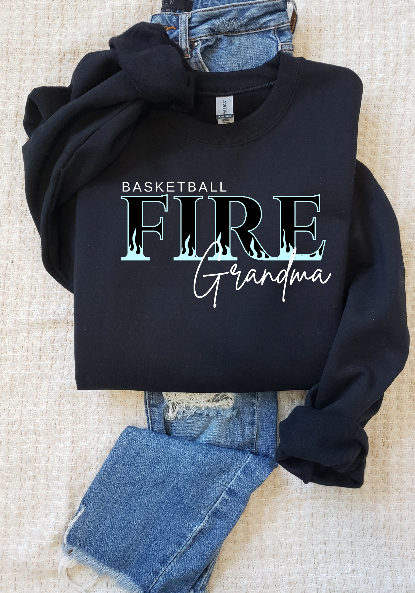Fire Basketball Grandma Tshirt or Crew Sweatshirt