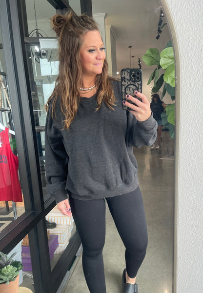 Crossover Neck Pullover in Black