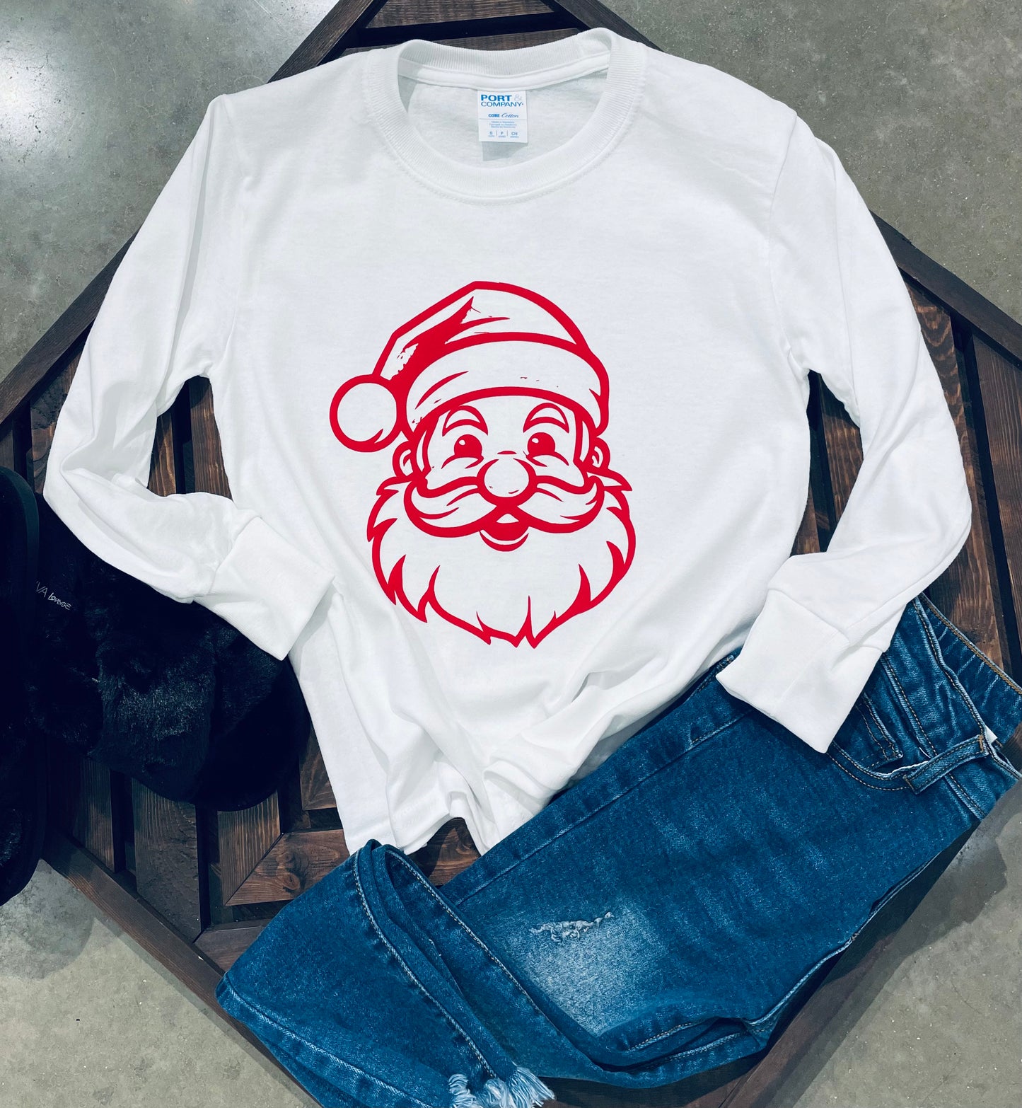 Youth Long Sleeve Santa Shirt with Puff Vinyl