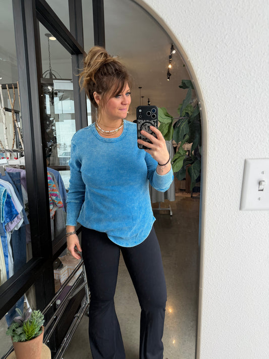 Waffle Raw Edge Pullover