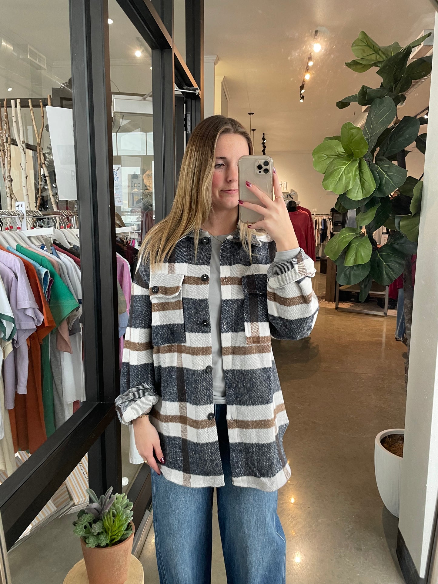 Plaid Shacket - Navy