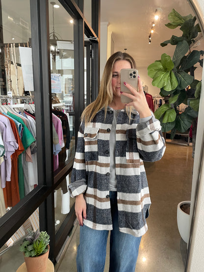 Plaid Shacket - Navy