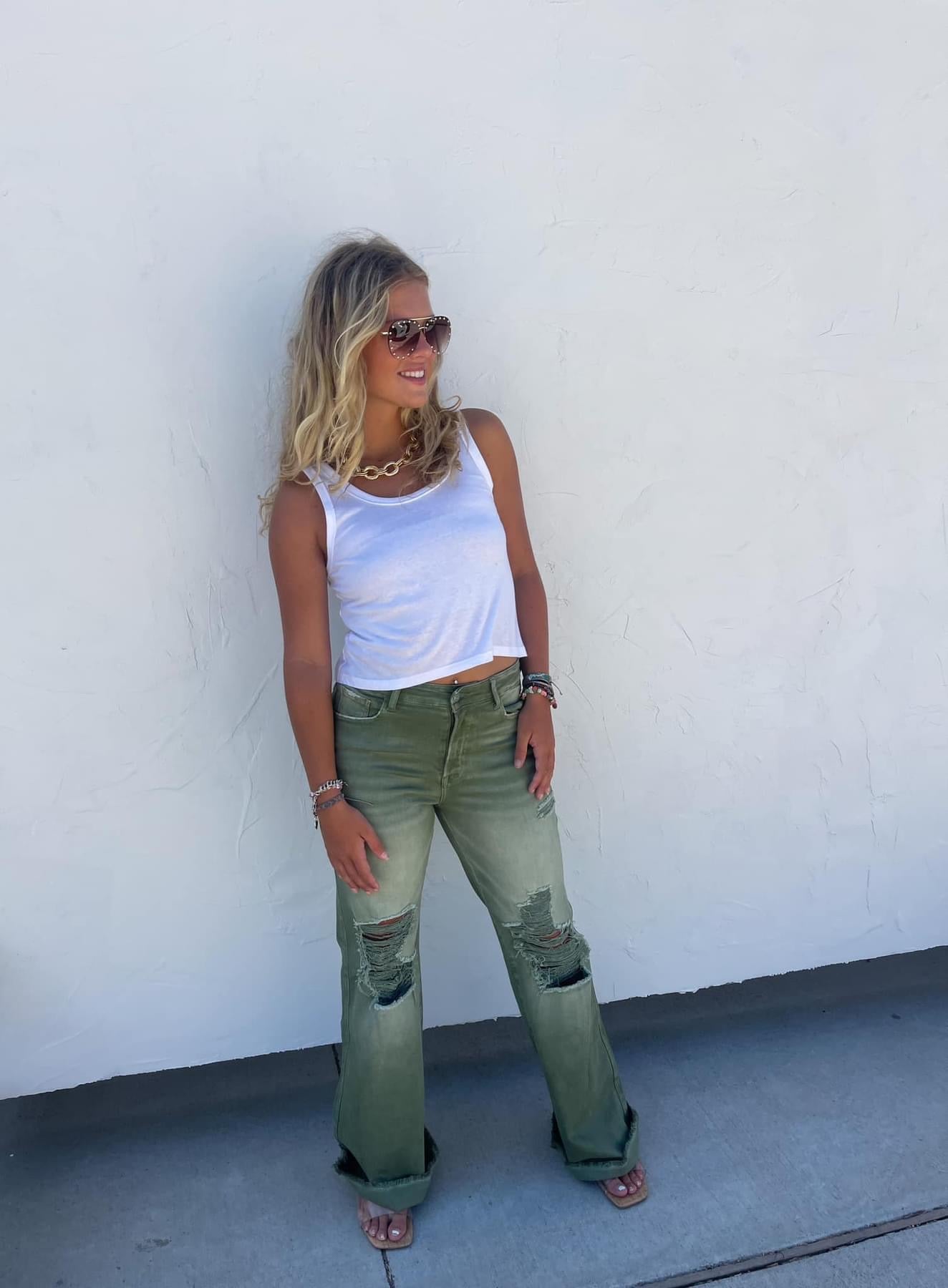 Blakely Distressed Olive Jeans