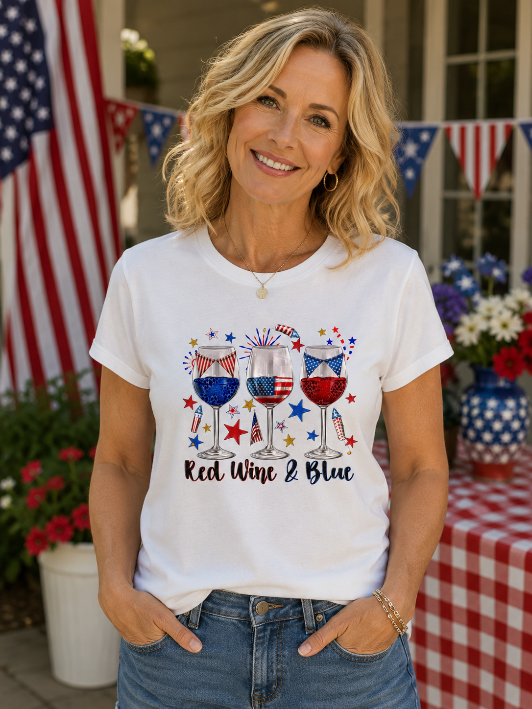 Red, Wine or Blue Tee or Crew