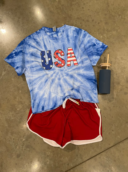 USA Cropped Tie Dye Tee