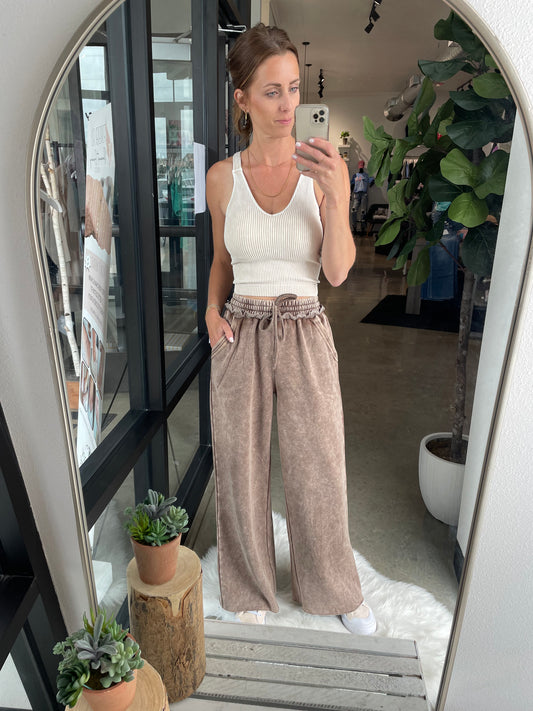 Washed Wide Leg Lounge Pant in Cocoa