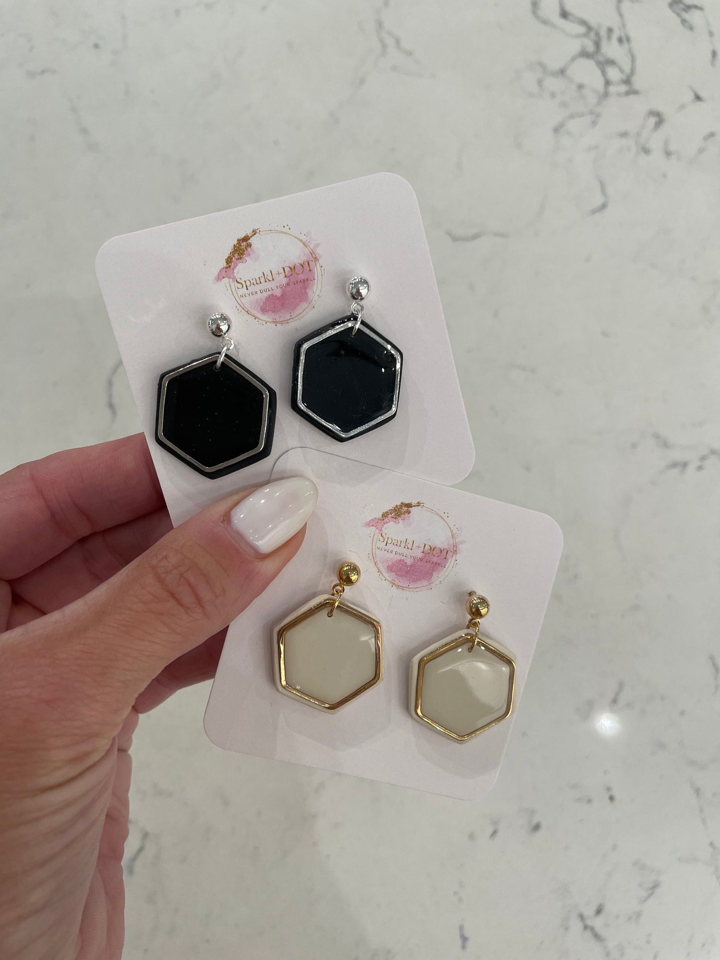 Sparkl+Dot Clay Hexagon Earrings