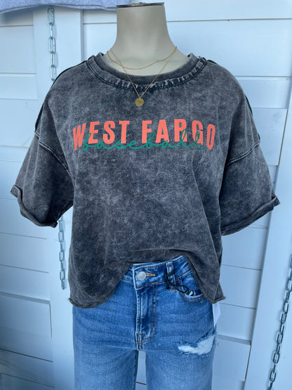 West Fargo Baseball Acid Wash Cropped Tee