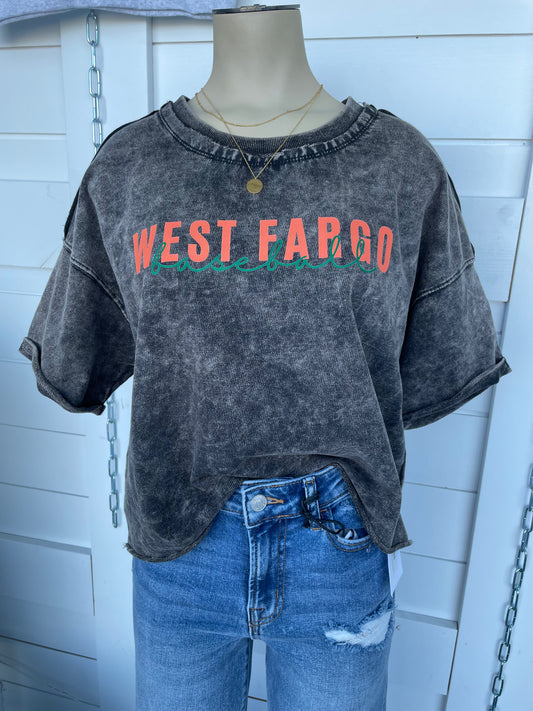 West Fargo Baseball Acid Wash Cropped Tee