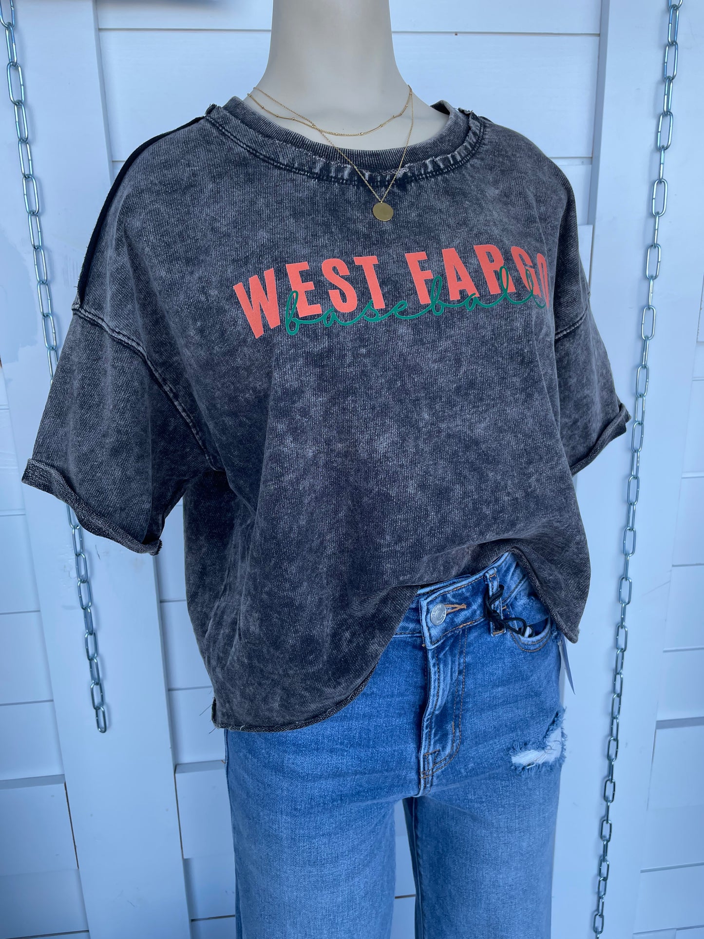 West Fargo Baseball Acid Wash Cropped Tee