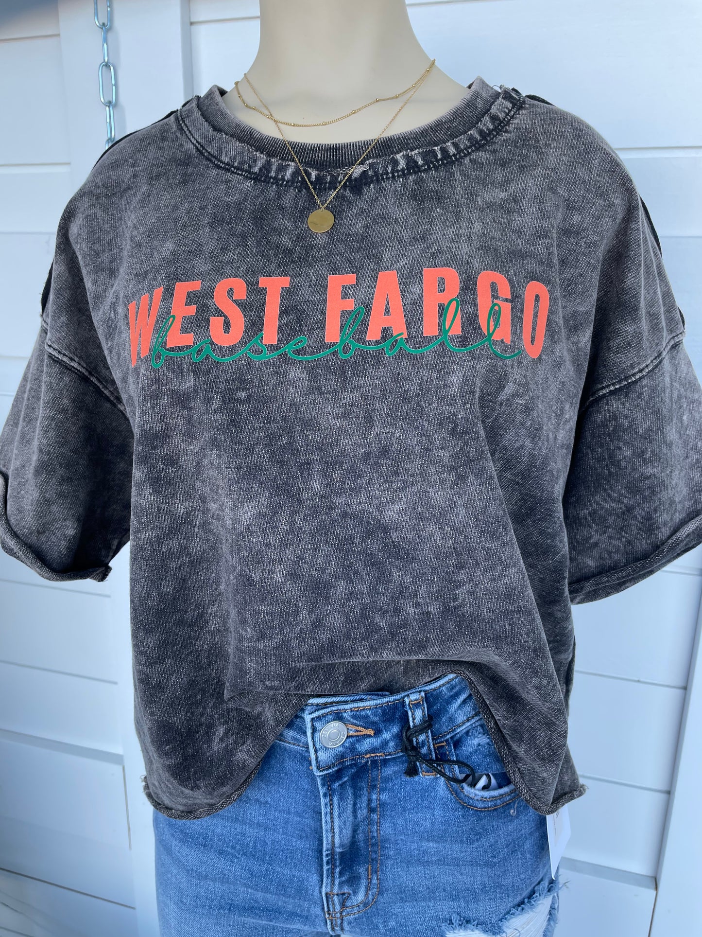 West Fargo Baseball Acid Wash Cropped Tee