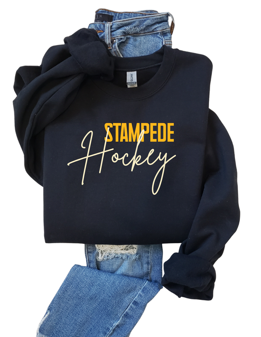 Stampede Hockey Cursive Tee, Crew, or Hoodie