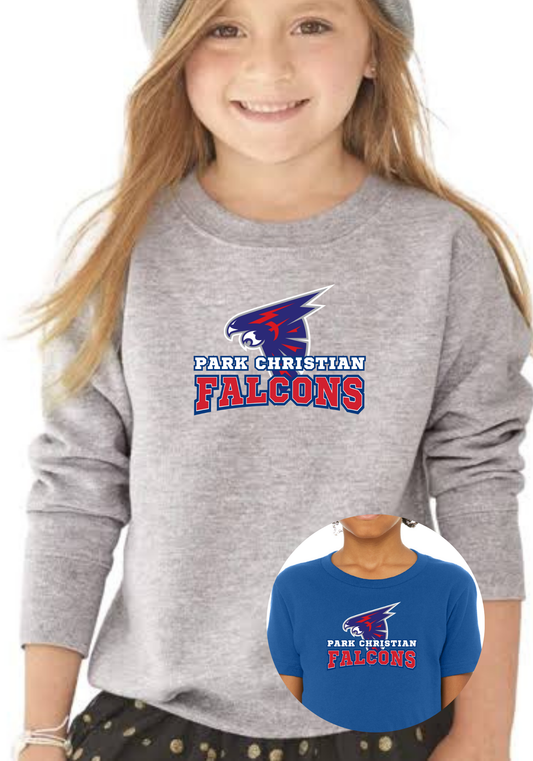 Youth Curved Falcons Tee, Crew, or Hoodie PCS13