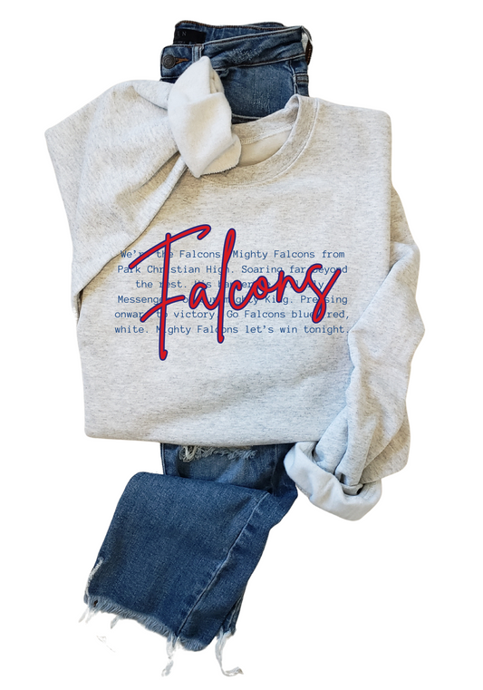 Falcons School Song Logo Tee, or Crew PCS14