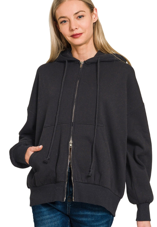 2-Way Zip Hoodie - Black