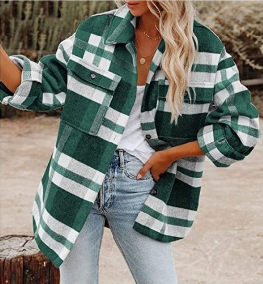 Plaid Shacket - Green