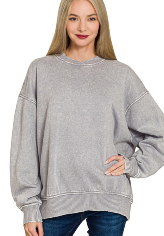 Crossover Neck Pullover - Grey