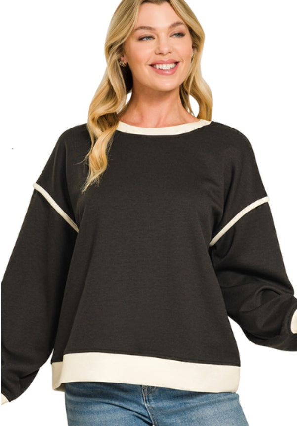 Lightweight Scuba Pullover with Trim - Black