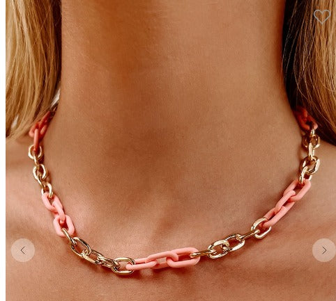 Gold and Pink Matte Dainty Chain Necklace