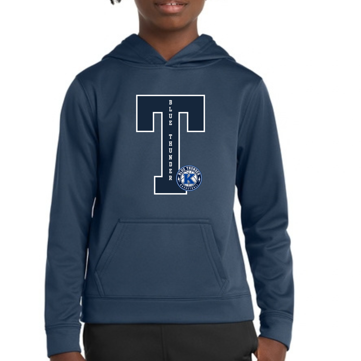 Blue Thunder Block Letter Basketball Youth Dry Fit Tee, Long Sleeve , Hoodie