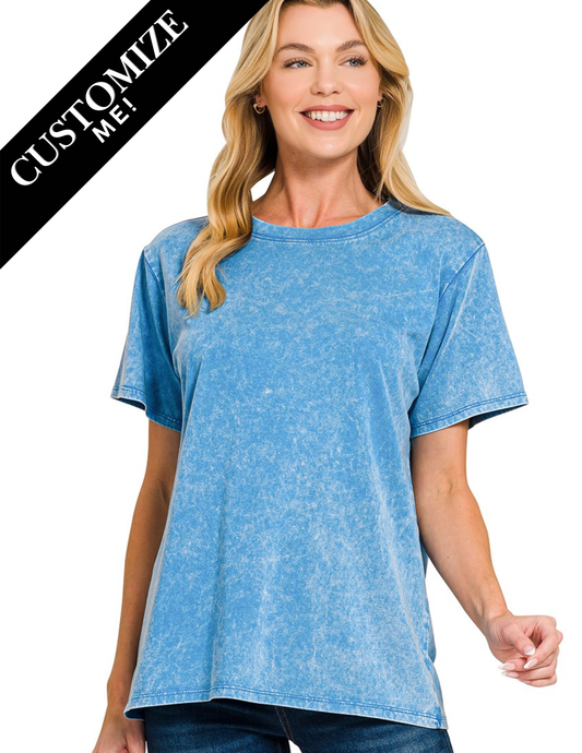 Anything But Basic Acid Wash Tee - Blue