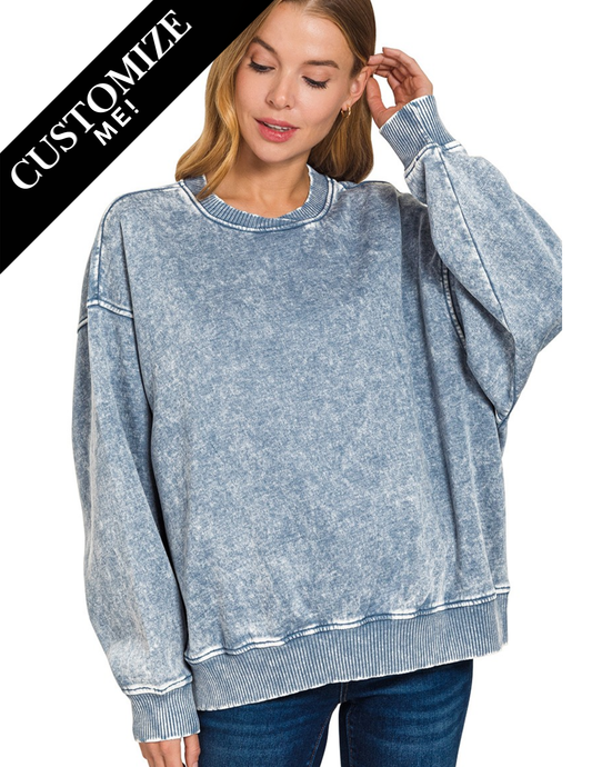 Crossover Neck Pullover - Dusty Blue