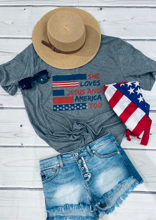 Loves Jesus and America Too Tee